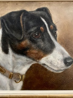 Antique Victorian English oil portrait of a Jack Russell terrier dog