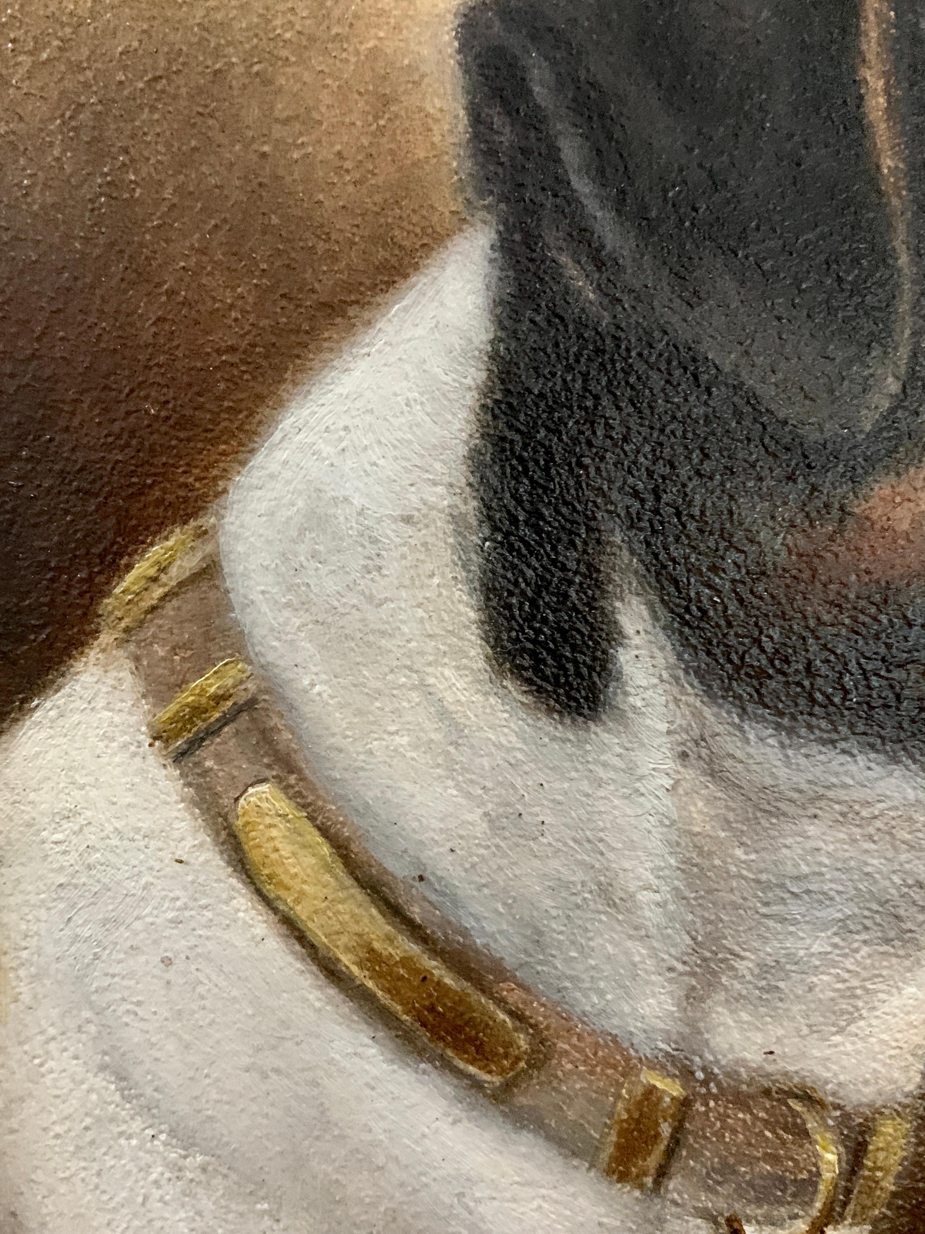 Wonderful head portrait of a Jack Russell Terrier dog. 

Edward Aistrop was a painter of dog portraits who worked in the latter part of the 19th century. He was amongst a band of artists who fulfilled the demand of wealthy patrons by providing a