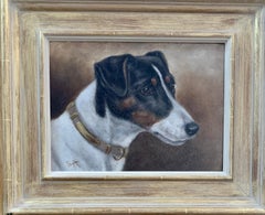 Antique Victorian English oil portrait of a Jack Russell terrier dog