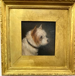 Antique Victorian English oil portrait of a terrier dog