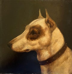 Edward Aistrop, dipinto a olio vittoriano raffigurante la testa di un terrier