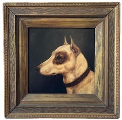 Edward Aistrop, óleo victoriano de la cabeza de un terrier