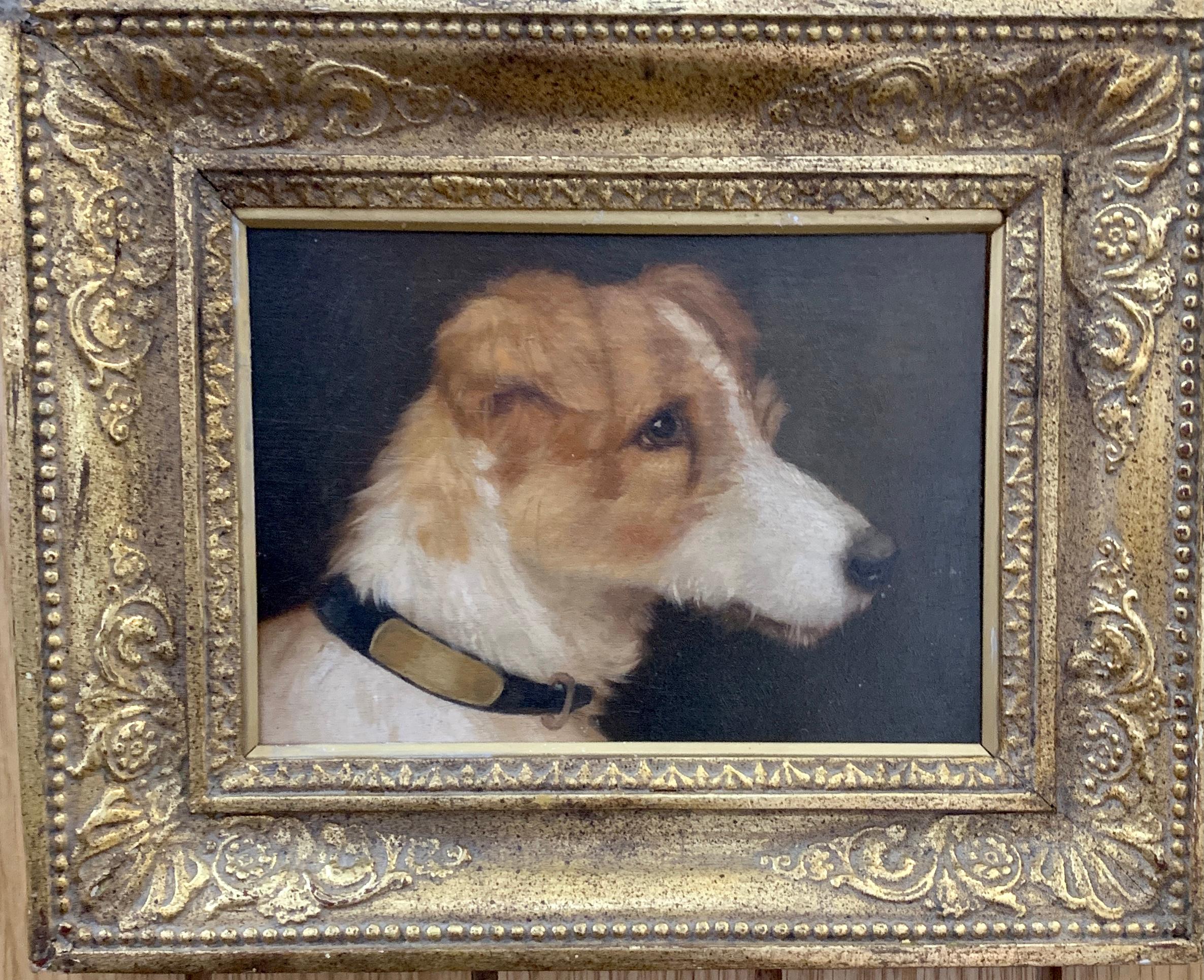 Edward Aistrop Figurative Painting - English Victorian 19th century, oil portrait of a Jack Russell terrier dog, pup 