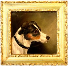 English Victorian portrait of a Jack Russell dog or puppy