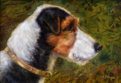 Pair of dog portrait oil paintings of fox terriers