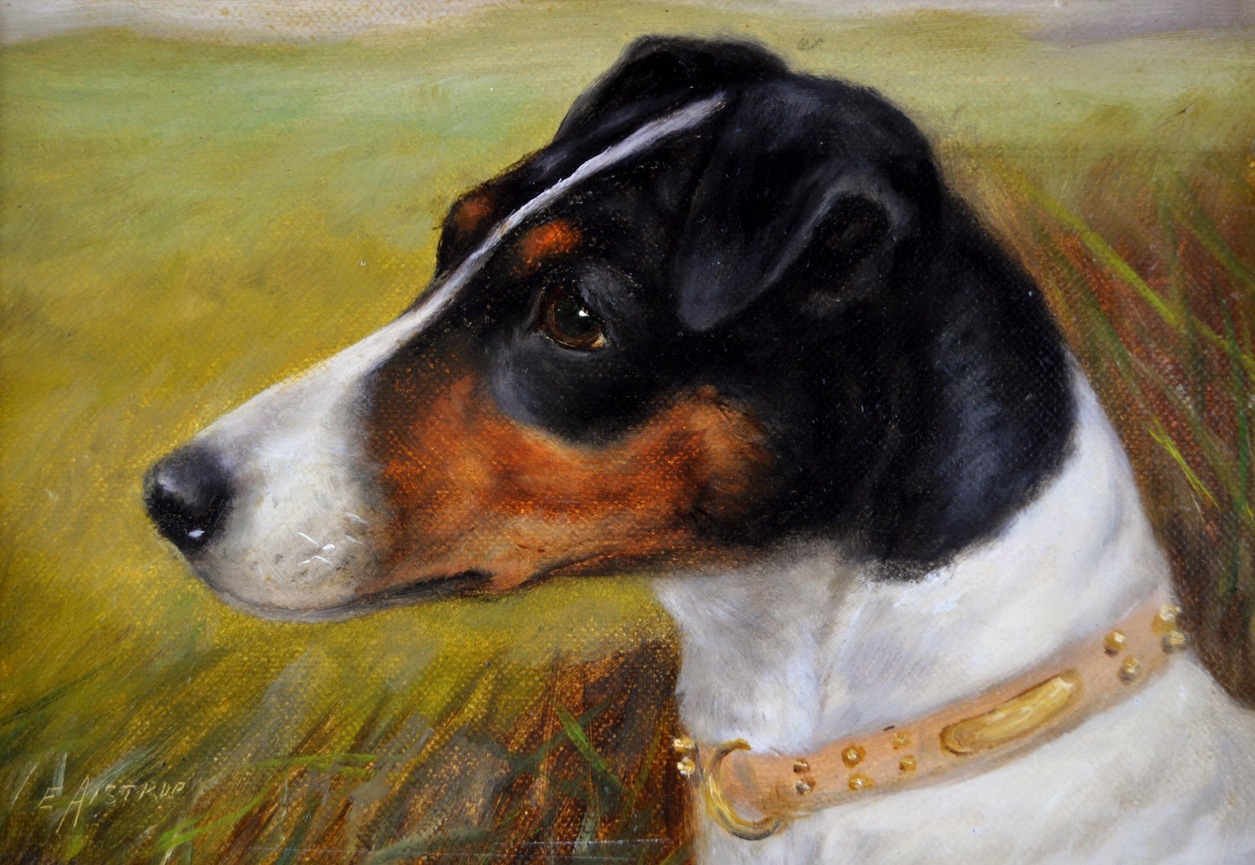 Edward Aistrop
British, (act. 1880-1920)	
Meersbrook Bristles & Brockenhurst Minor
Oil on canvas board, pair, both signed
Image size: 5.5 inches x 8 inches 
Size including frame: 9.5 inches x 12 inches

Edward Aistrop was a painter of dog portraits