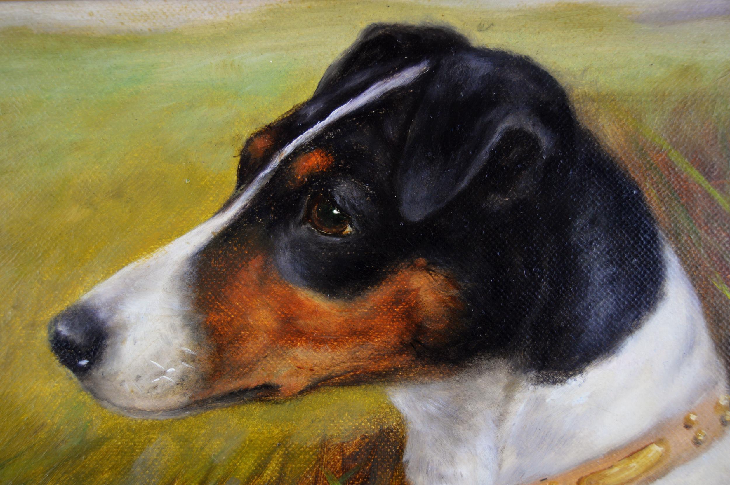 Pair of dog portrait oil paintings of fox terriers 1
