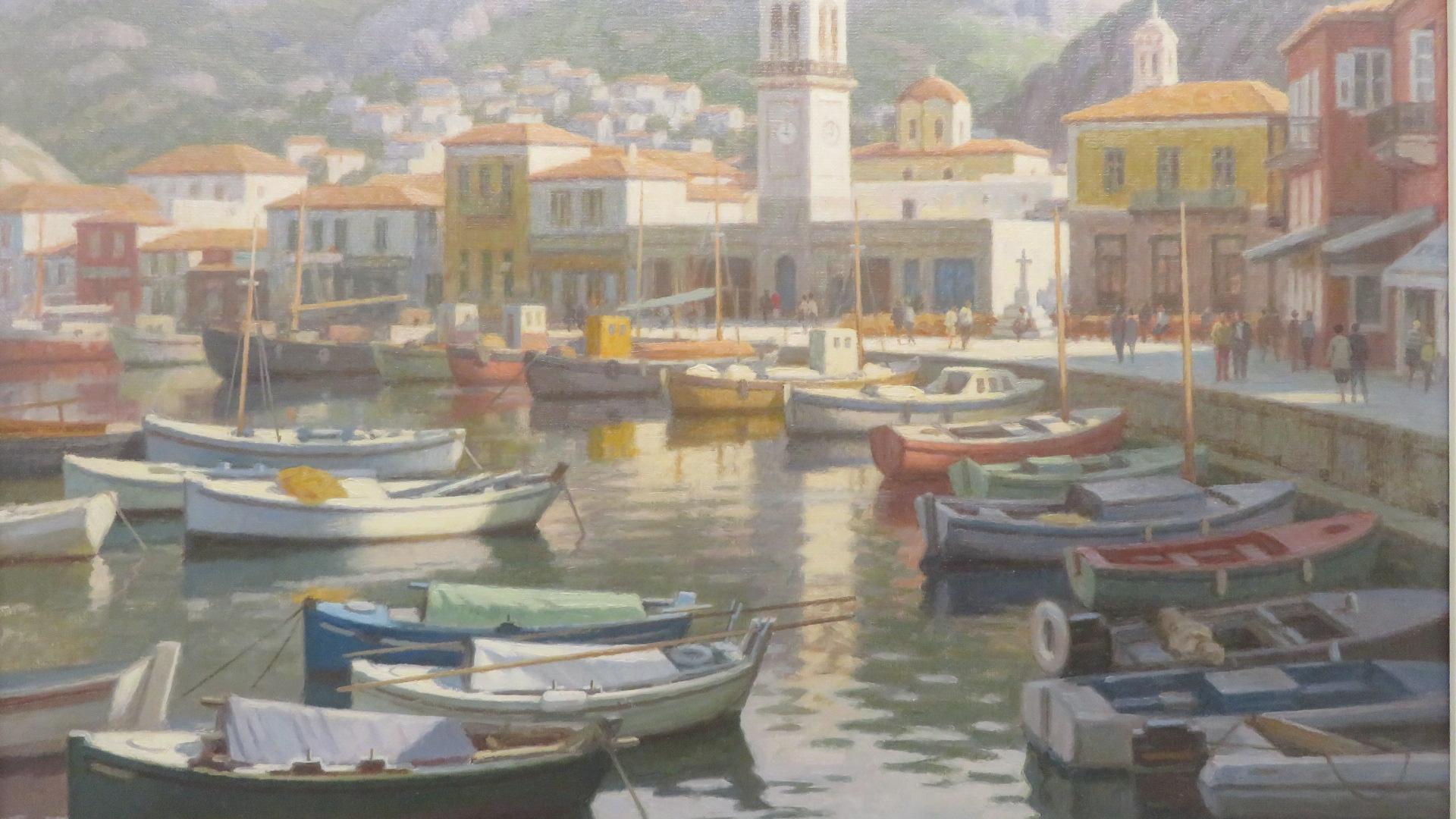 Edward Hicking (1913-1998) óleo impresionista original HYDRA GRECIA - Painting Posimpresionista de Edward Albert Hickling