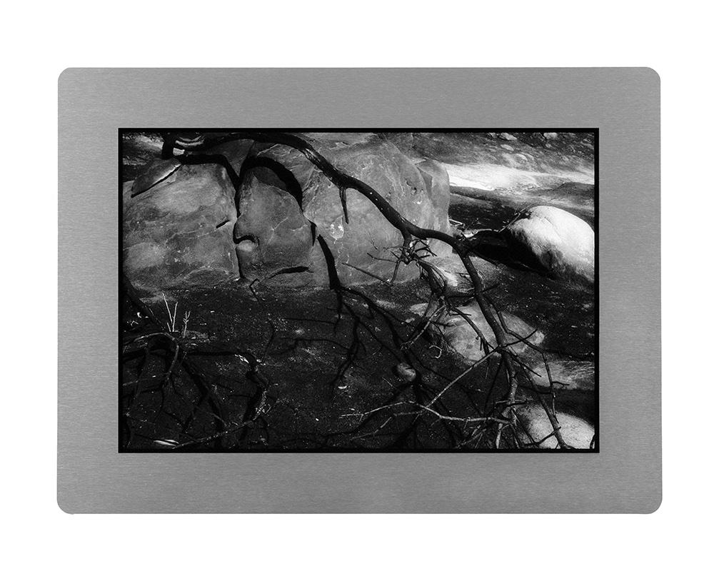 Topanga Canyon, CA - Contemporary Abstract Print on Aluminum (Black White Grey) - Photograph by Edward Alfano