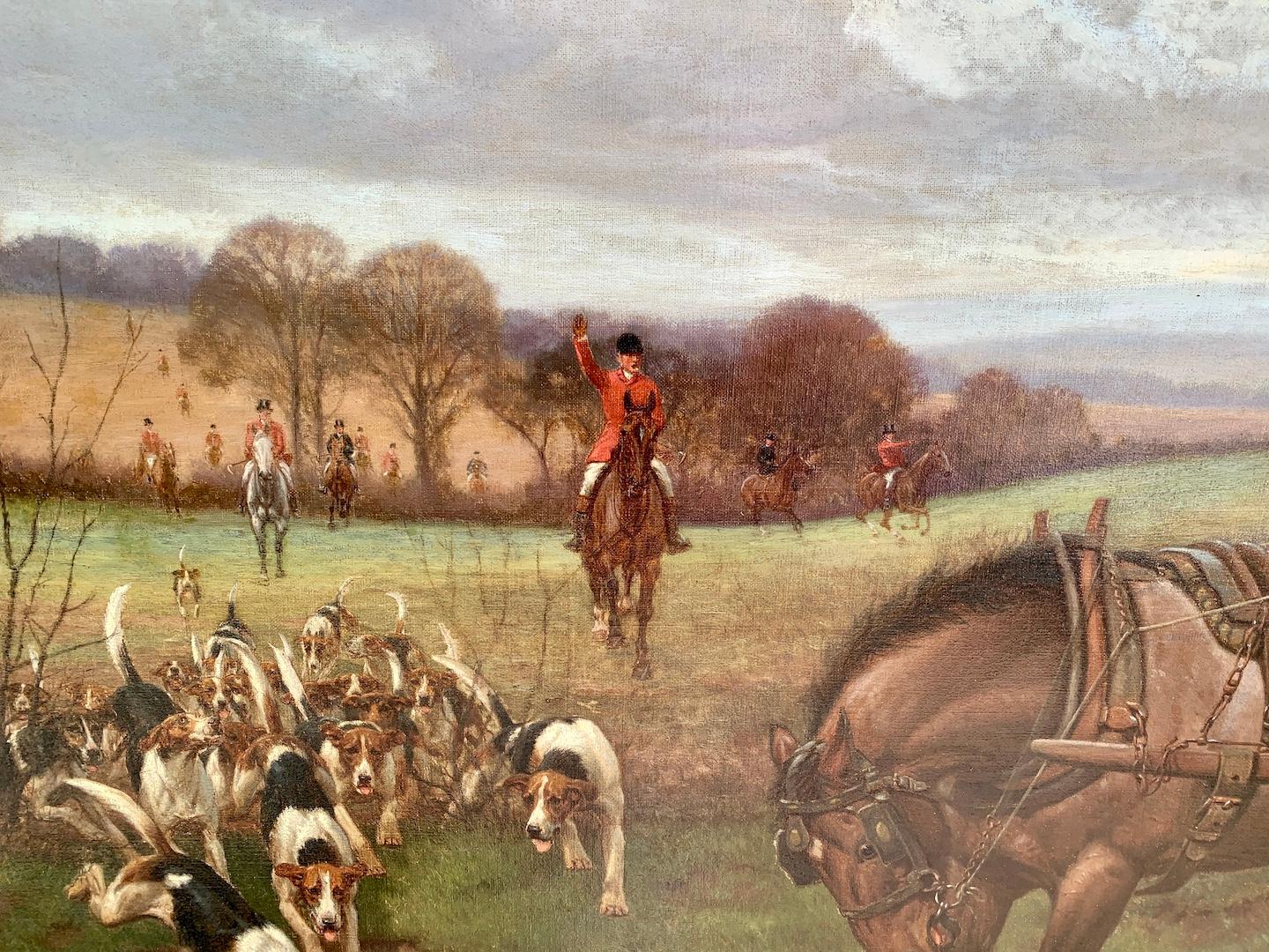 Début du 20e siècle, Angleterre, chiens de chasse et chariot dans le paysage - Victorien Painting par Edward Algernon Stuart Douglas