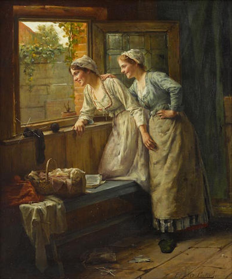 On the Look Out - Painting by Edward Antoon Portielje