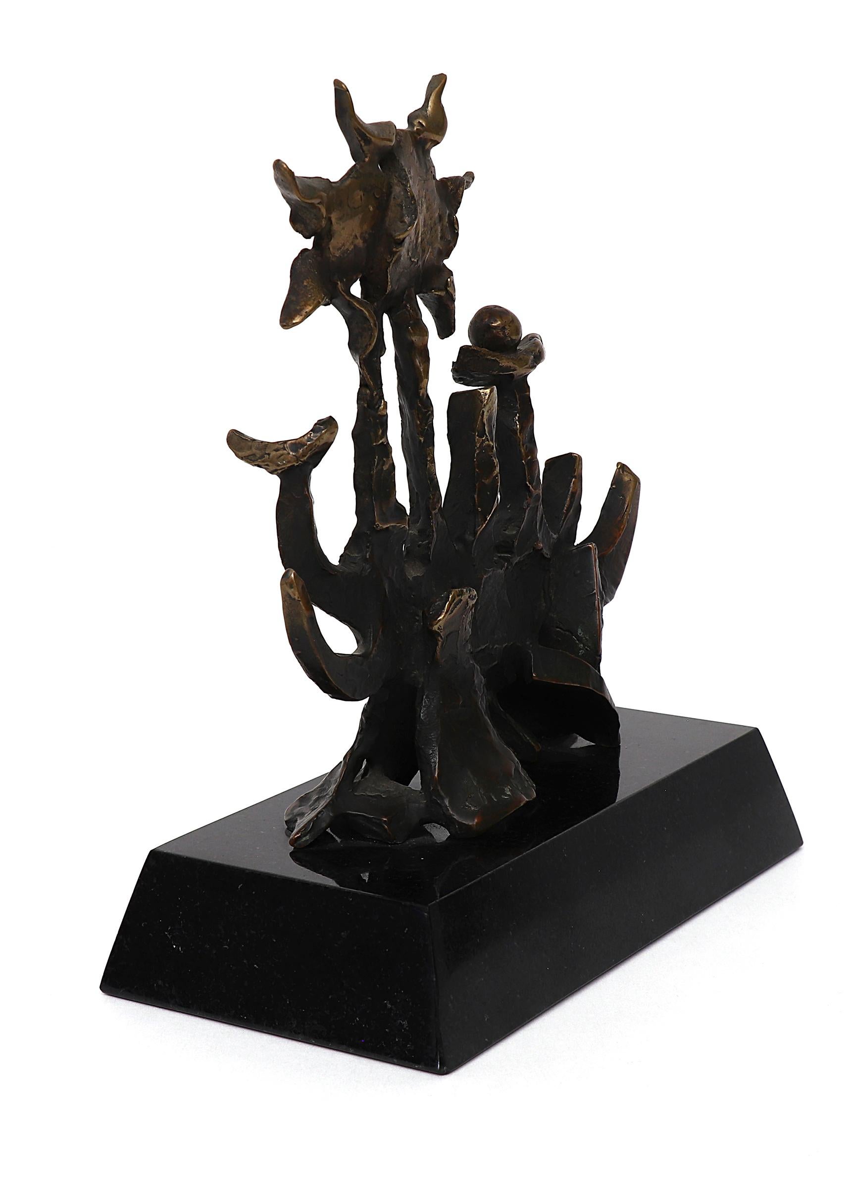 Abstract bronze sculpture mounted on granite base by Edward (Eduardo) Arcenio Chavez (1917-1995). Measures 7 ½ x 6 x 2 inches, including stand. 

Sculpture is in very good to excellent condition - please contact us for a detailed condition report.