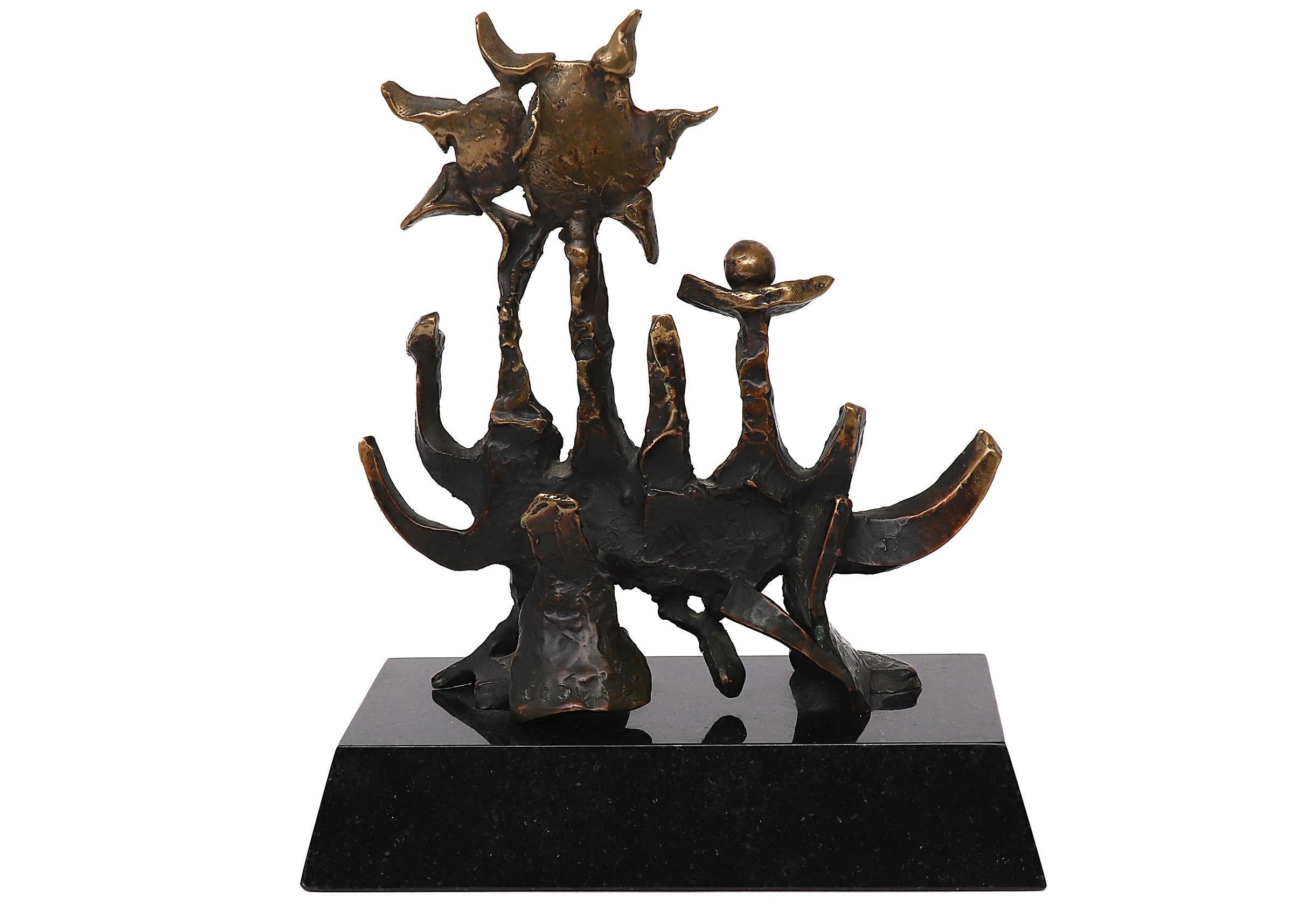 American Modern Abstract Bronze Sculpture on Granite Stand, Edward Chavez For Sale 1