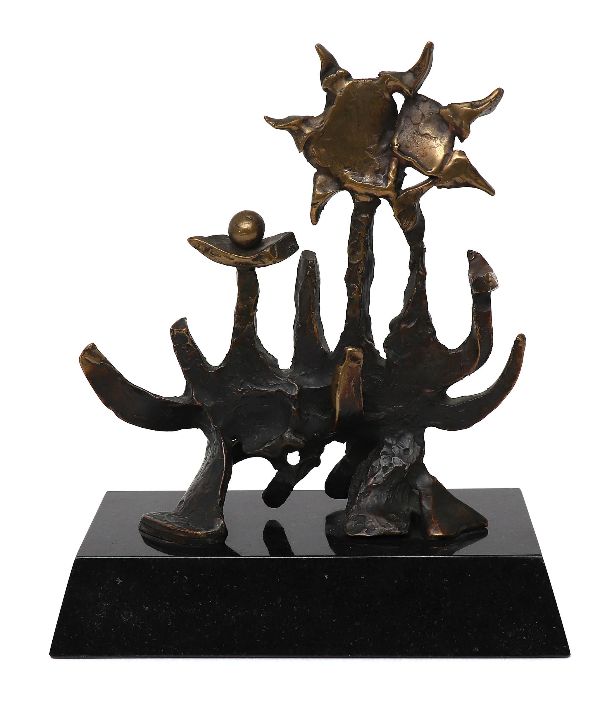 American Modern Abstract Bronze Sculpture on Granite Stand, Edward Chavez