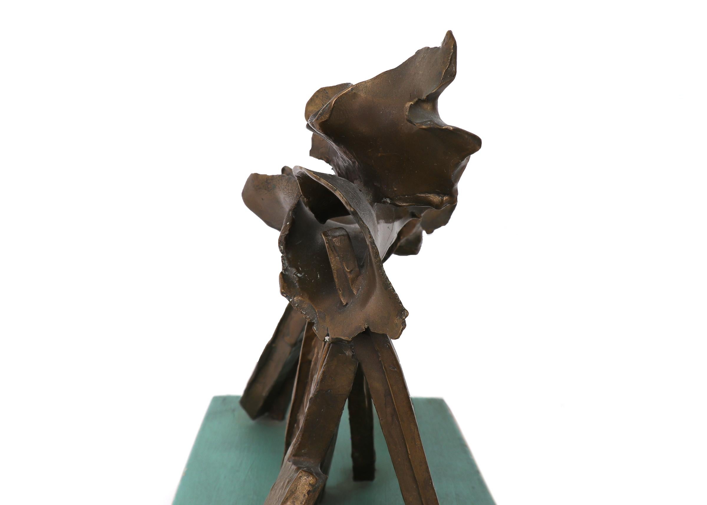 Chama, 1960s Mid Century Modern Abstract Bronze Sculpture with Wooden Base Stand For Sale 1