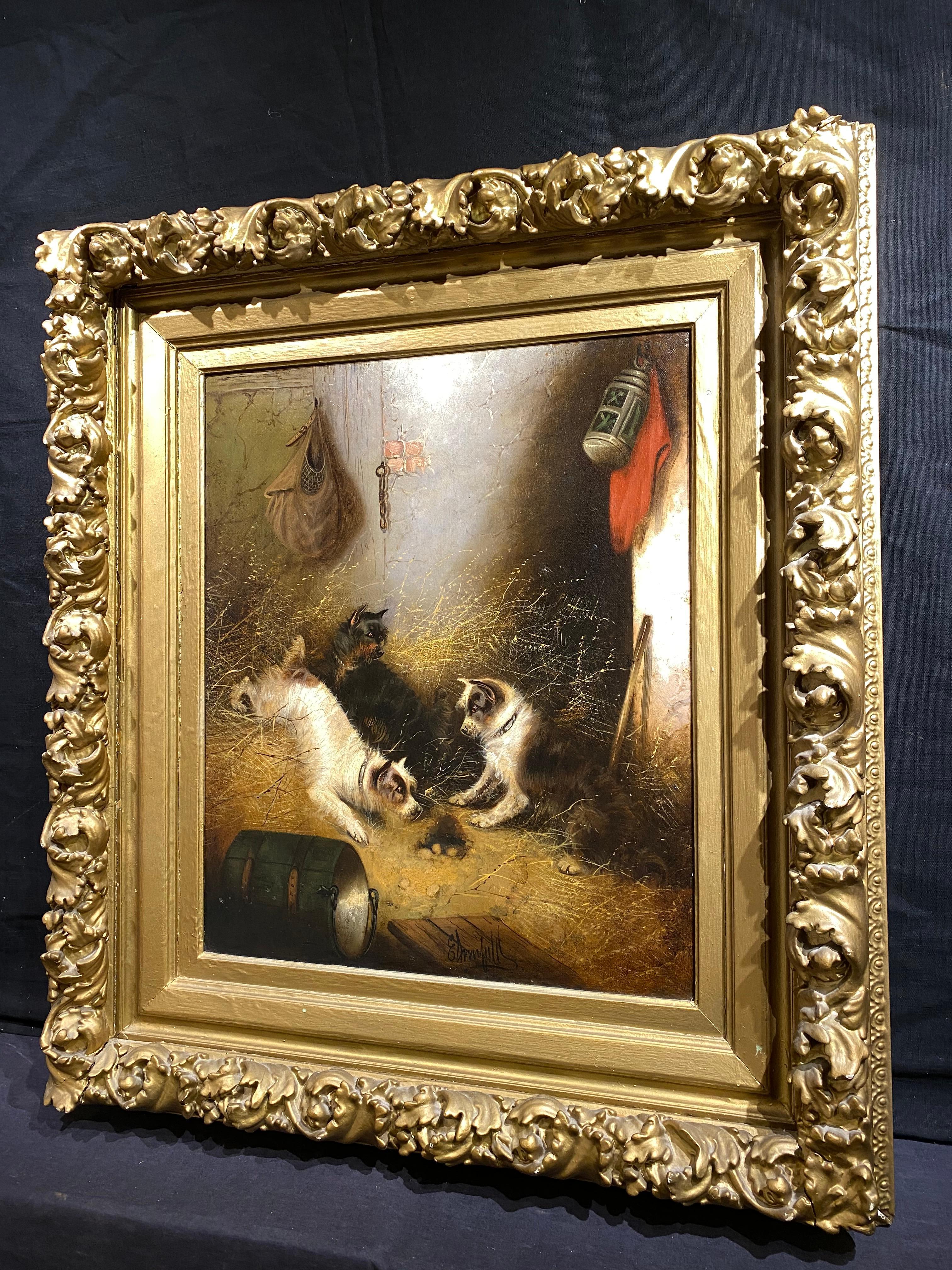 Bullicio en el Granero - Painting Naturalista de Edward Armfield