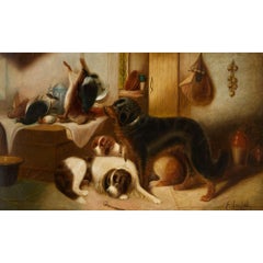 Antique Large Hunting Scene Dogs Edward Armfield British Oil Painting
