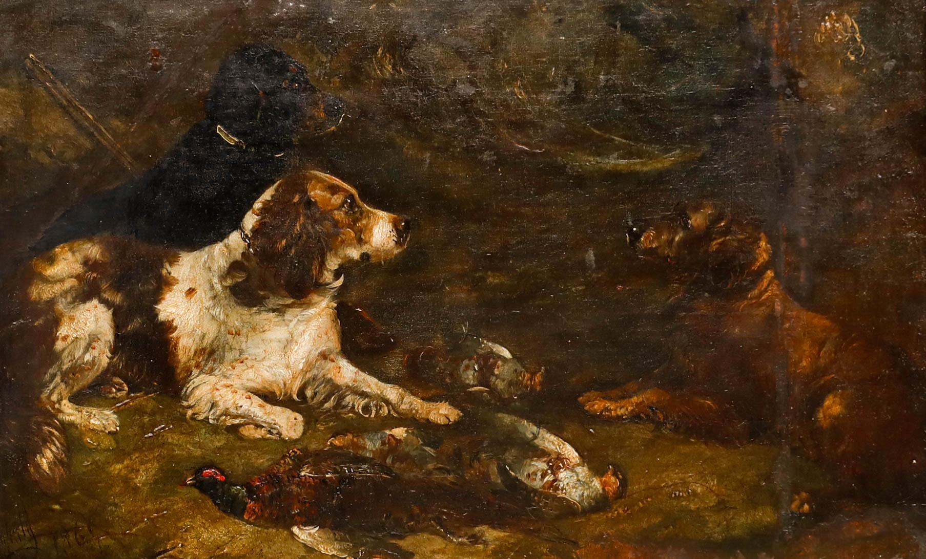 Edward Armfield (1817-1896) - Huile encadrée du milieu du XIXe siècle, Chiens de chasse et gibier en vente 1