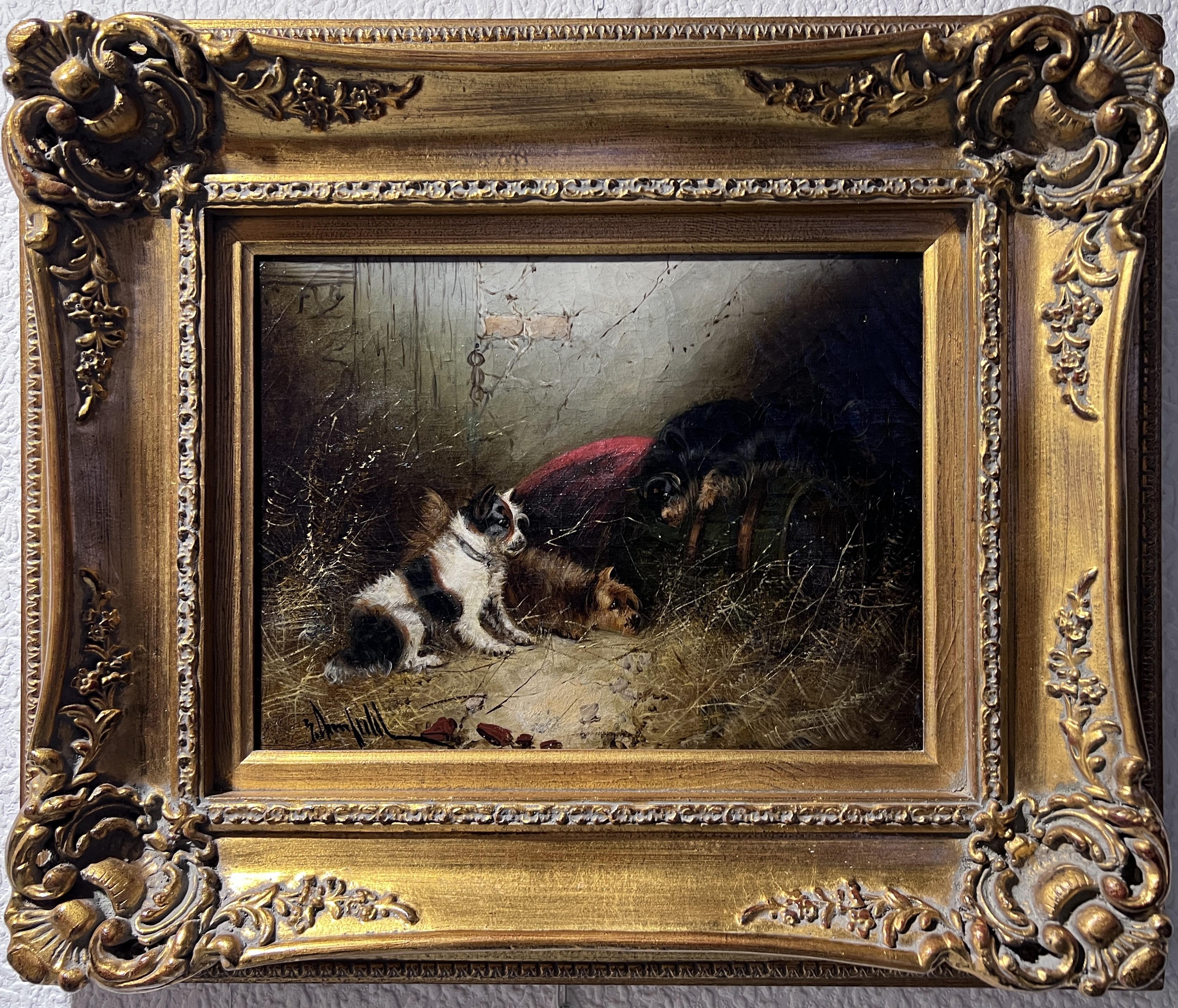 Up for sale is a phenomenal 19th century original oil painting on canvas by Listed British Artist Edward Armfield 1817-1896, depicting a dogs in the manger.
 
Signed in the lower-left corner.

Overall good vintage condition. Signs of age and wear.