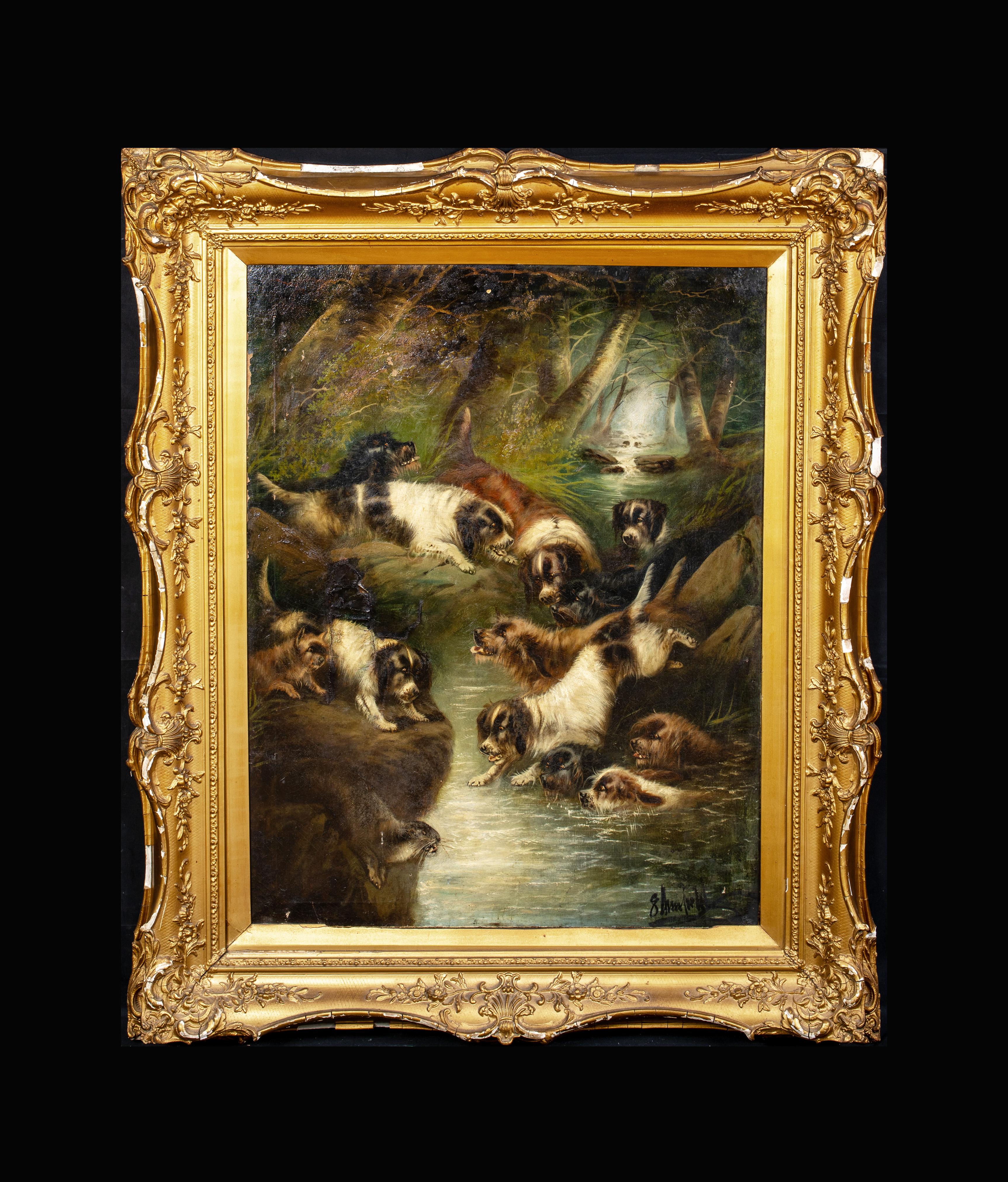 La chasse aux otters, datée de 1901 - Painting de Edward Armfield