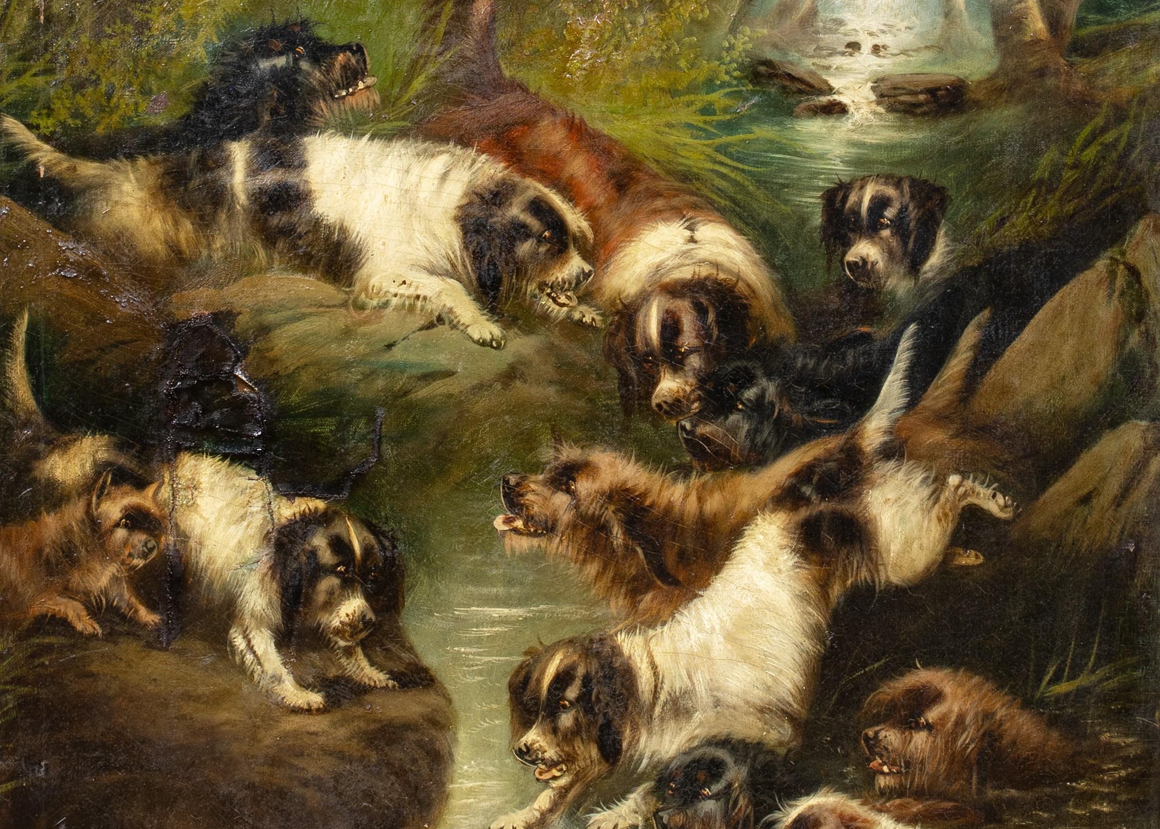 The Otter Hunt, dated 1901 - Brown Landscape Painting by Edward Armfield