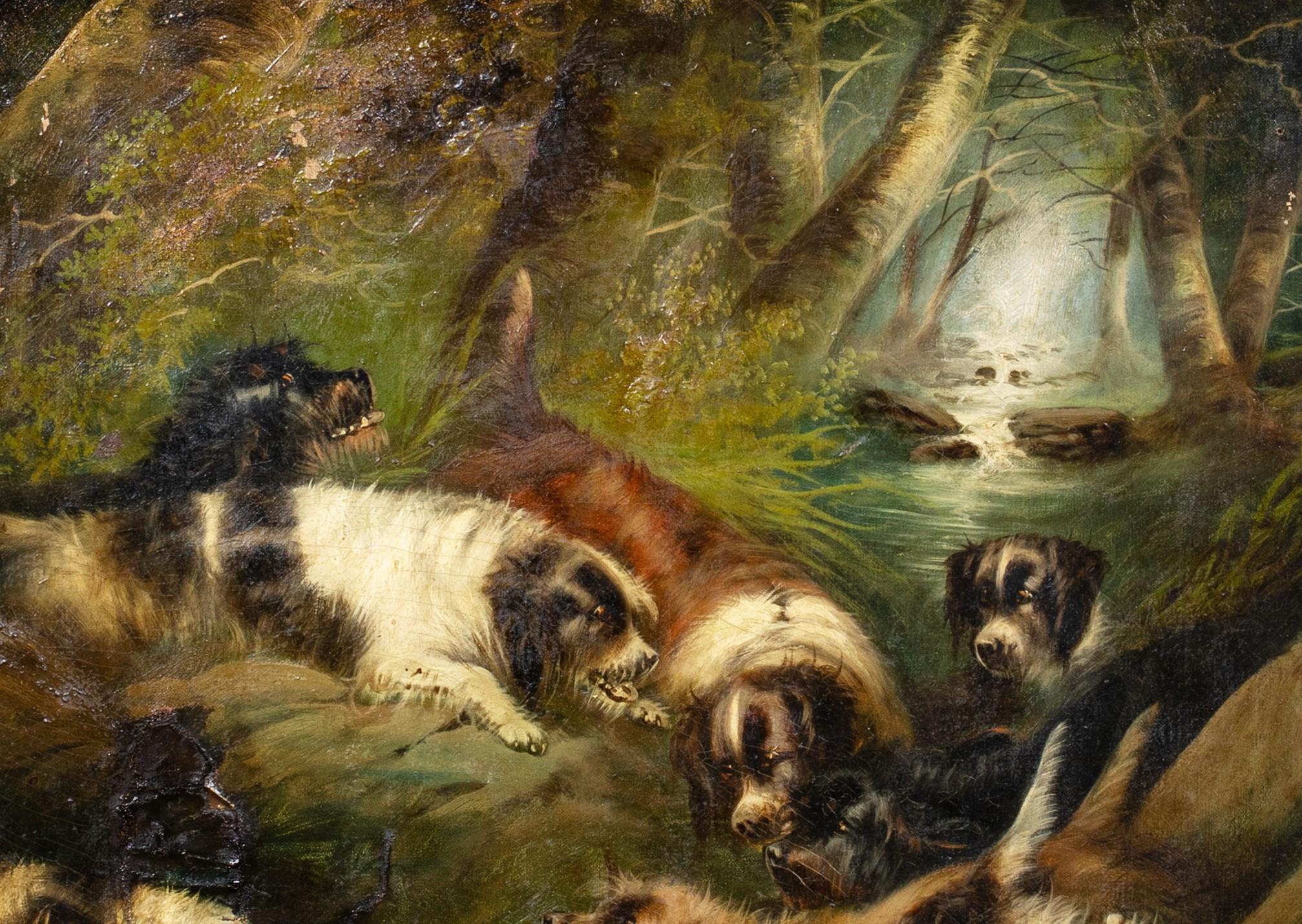 The Otter Hunt, dated 1901

by Edward Armfield (1817-1896)

Huge 19th Century scene of an Otter Hunt with Otter Hounds closing in on the game, oil on canvas by Edward Armfield. Excellent quality example of the artists work, would benefit from