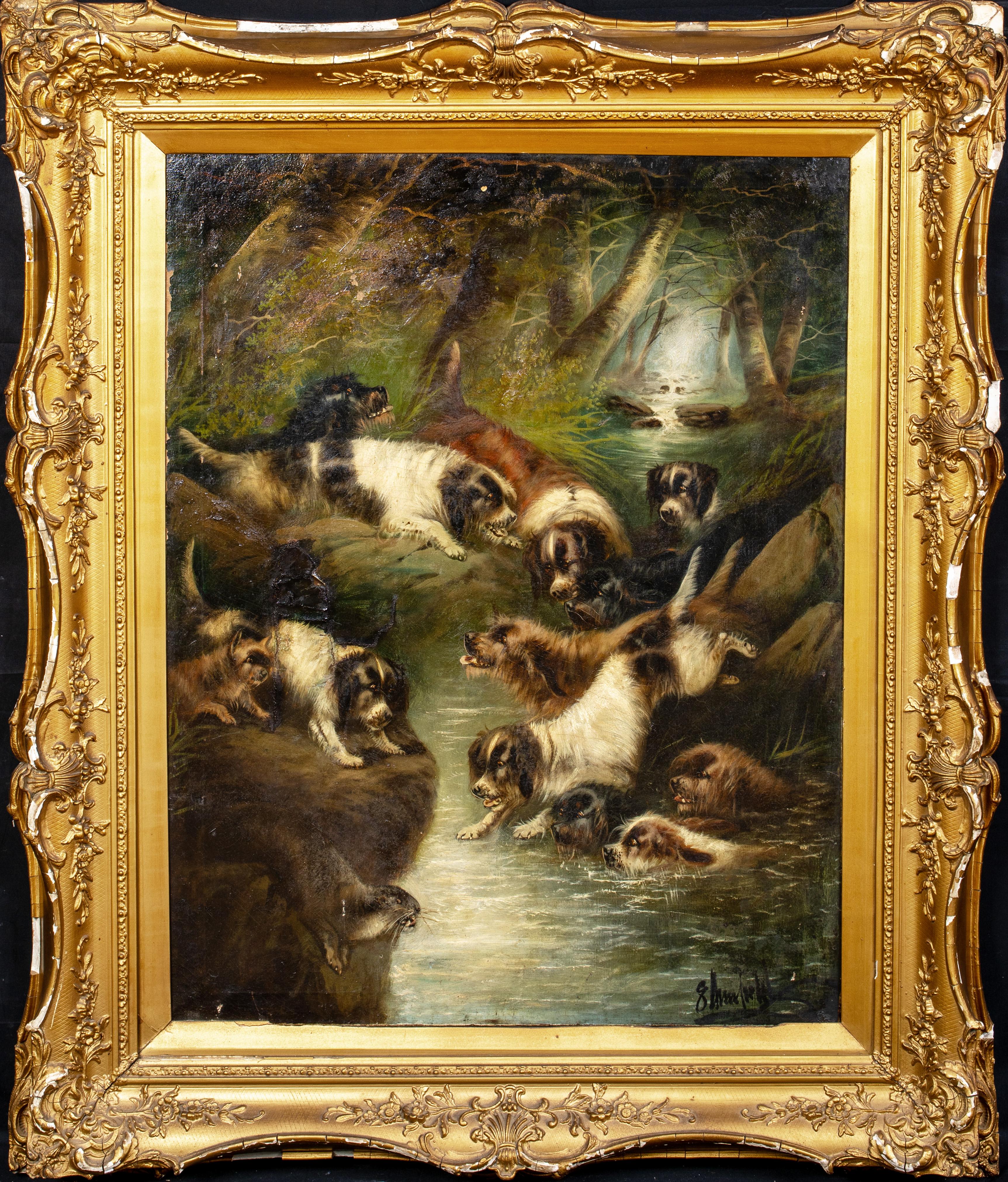 Edward Armfield Landscape Painting - The Otter Hunt, dated 1901