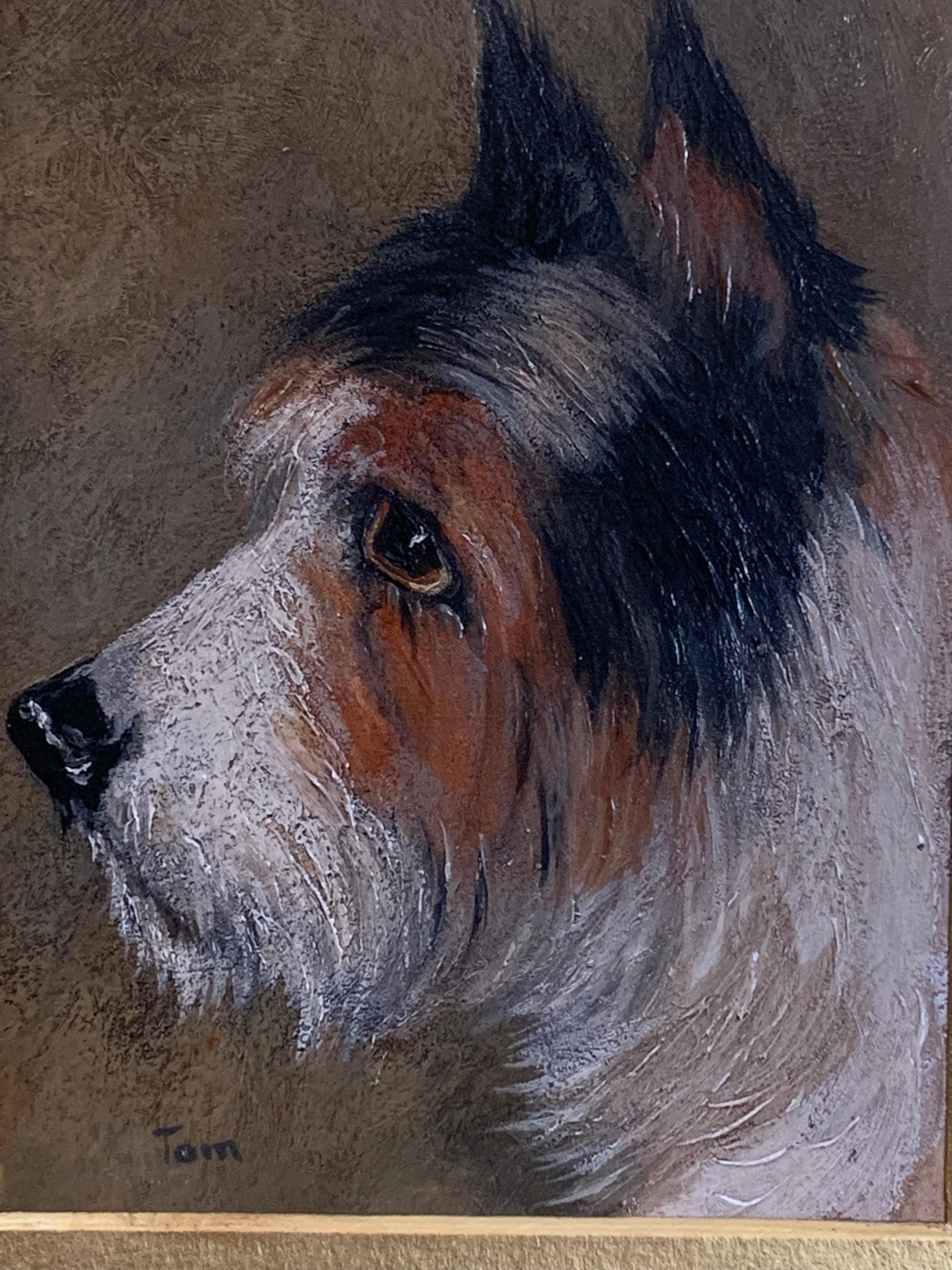 Victorian English portrait of a Terrier dog head - Painting by Edward Armfield