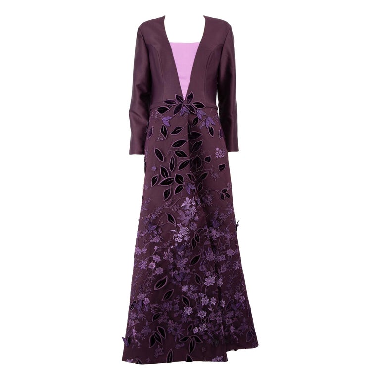 Edward Arsouni Purple Floral Embroidered Maxi Dress Size XXXL For Sale at  1stDibs