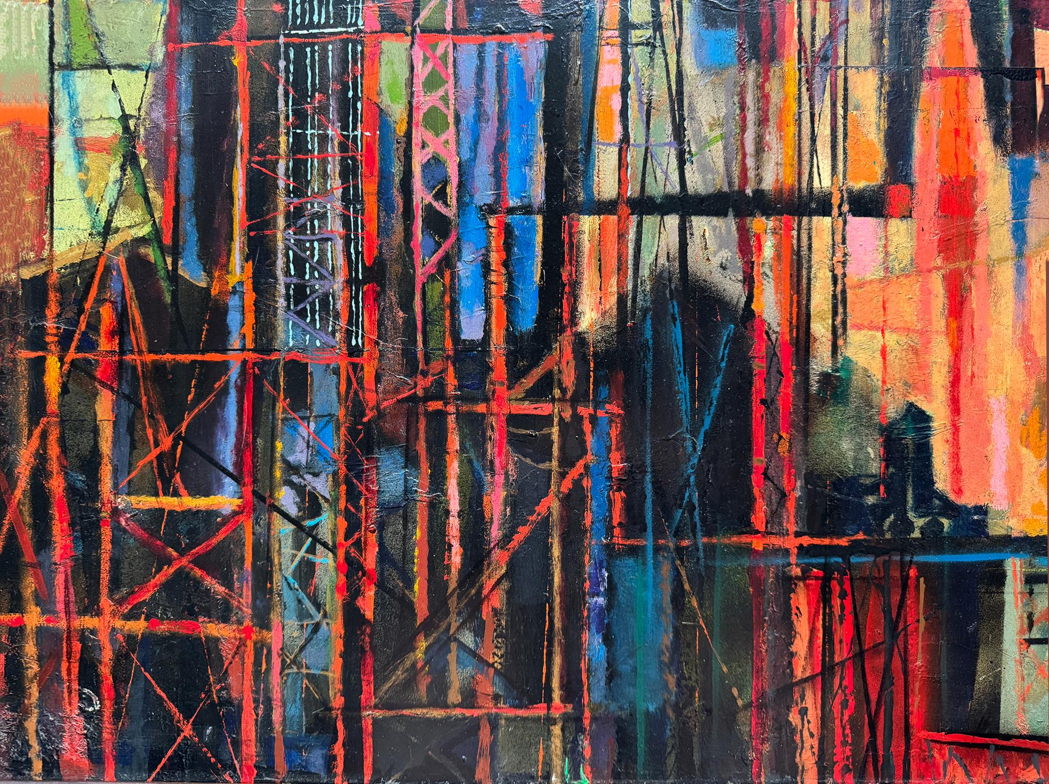 Mid-Century Rocket Ship Cityscape Abstract Skyline For Sale 6