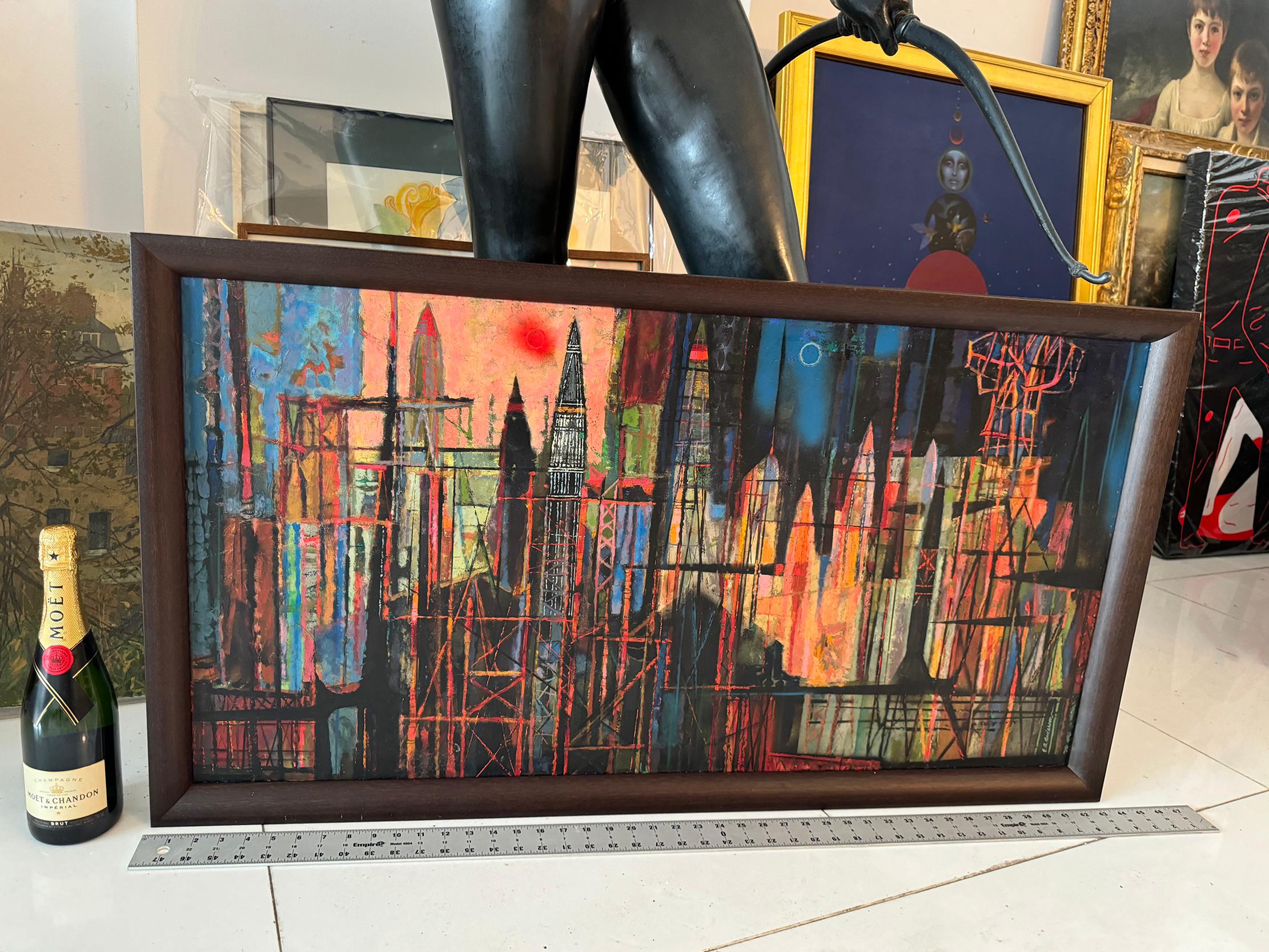 Mid-Century Rocket Ship Cityscape Abstract Skyline For Sale 9
