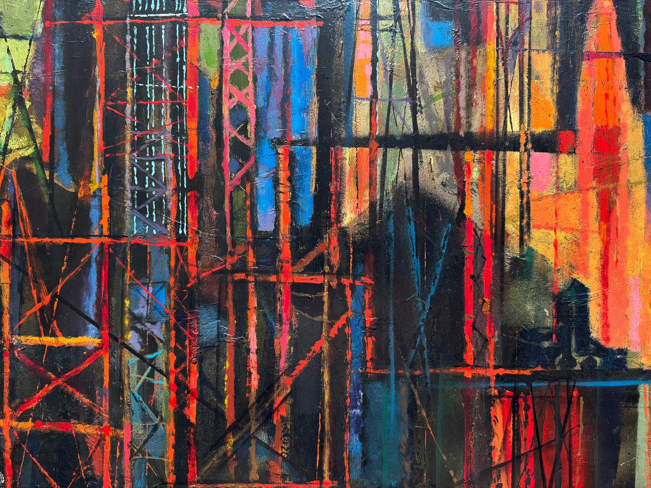 Mid-Century Rocket Ship Cityscape Abstract Skyline - Painting by Edward Arthur Anderson