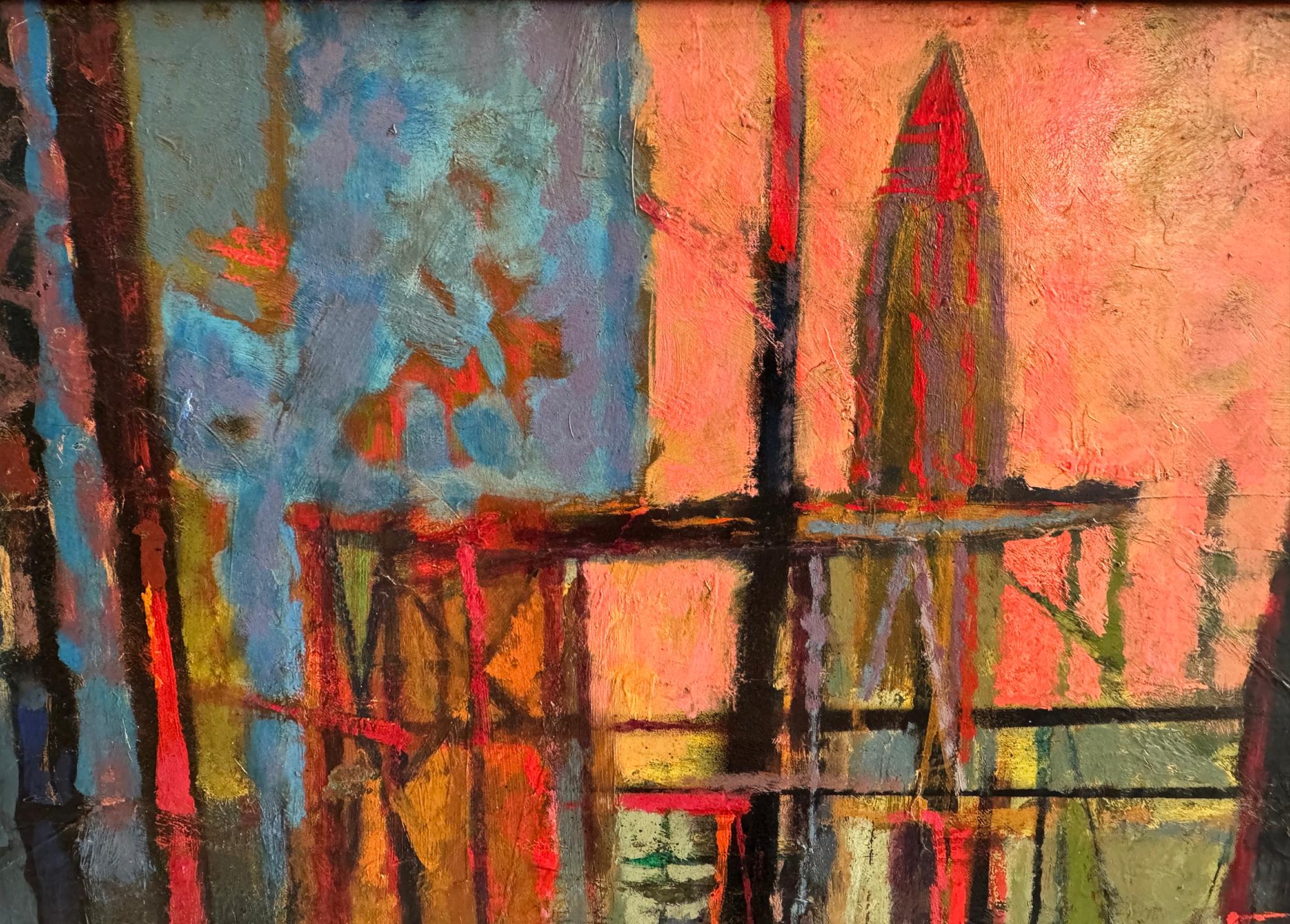 Mid-Century Rocket Ship Cityscape Abstract Skyline For Sale 2