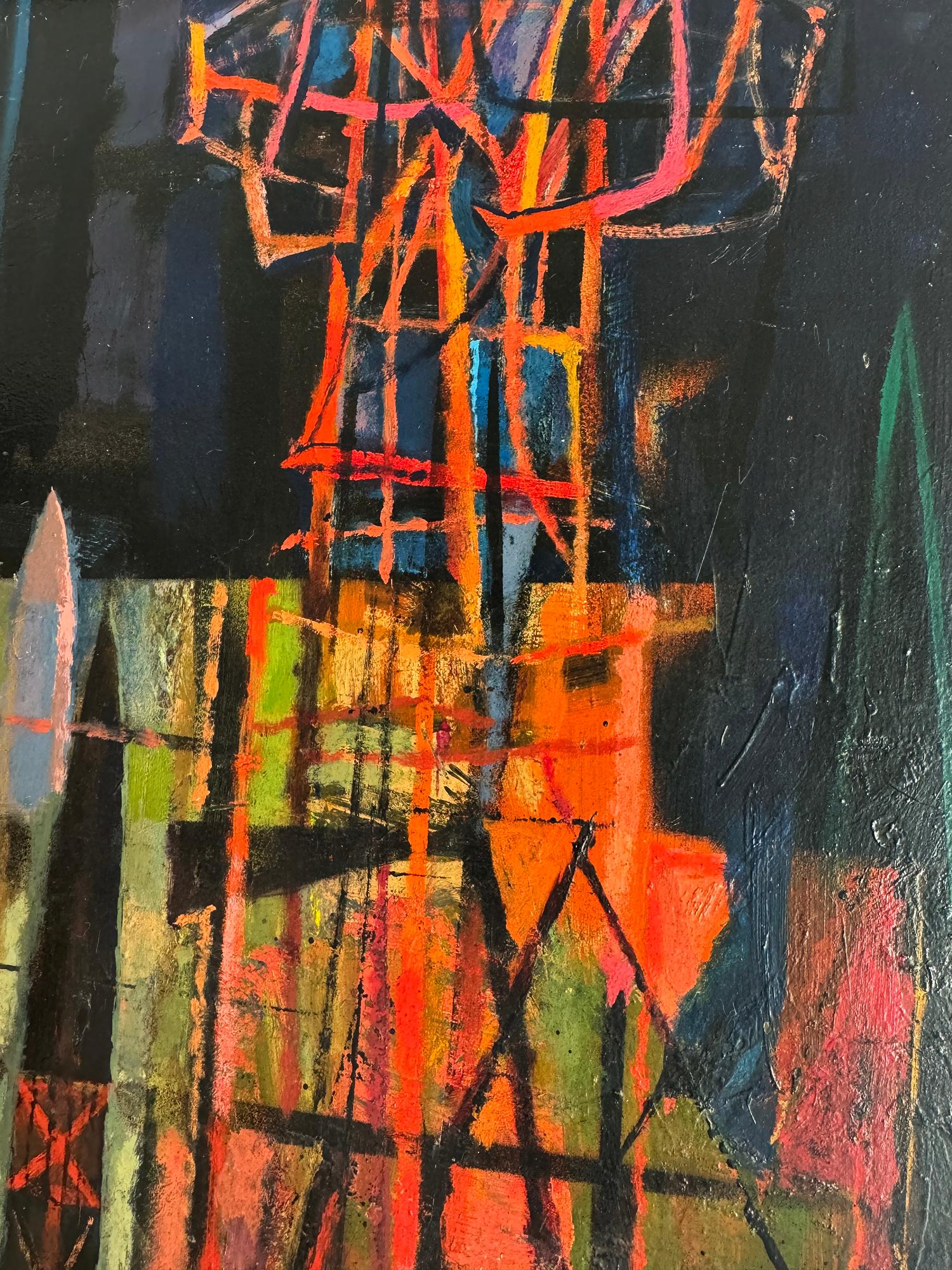 Mid-Century Rocket Ship Cityscape Abstract Skyline For Sale 3
