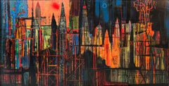 Bateau-fusée du milieu du siècle Paysage urbain Abstrait Skyline