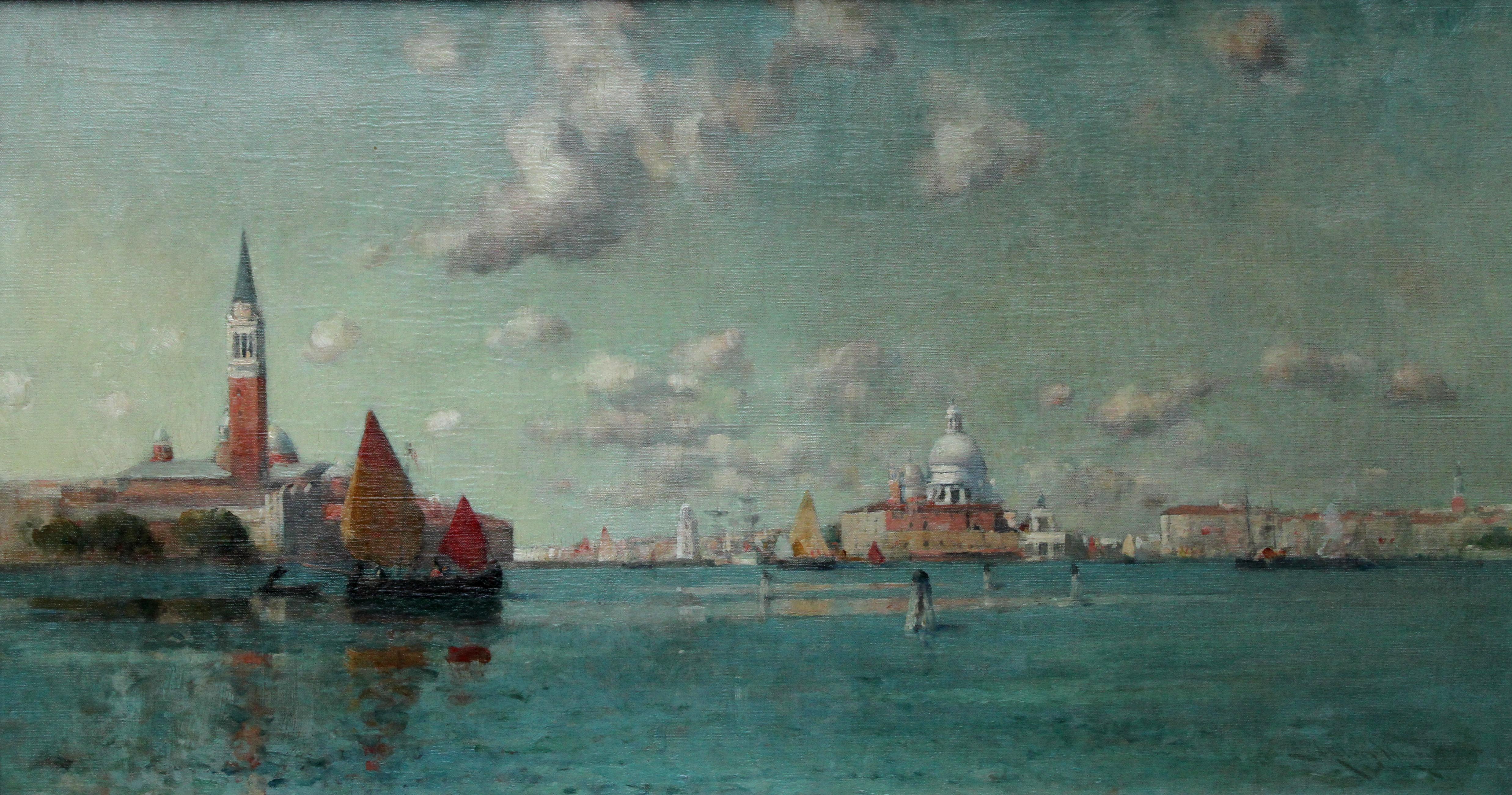 Venetian Lagoon - American/British Victorian art marine oil painting Italy - Painting by Edward Aubrey Hunt