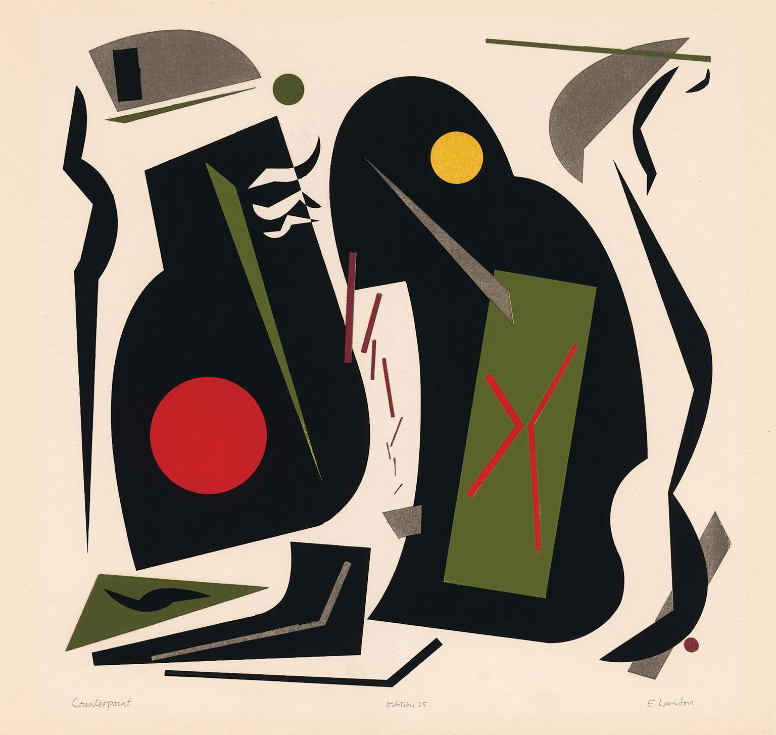 Edward August Landon Abstract Print – Kontrapunkt" - Modernistische Abstraktion, 1940er Jahre 