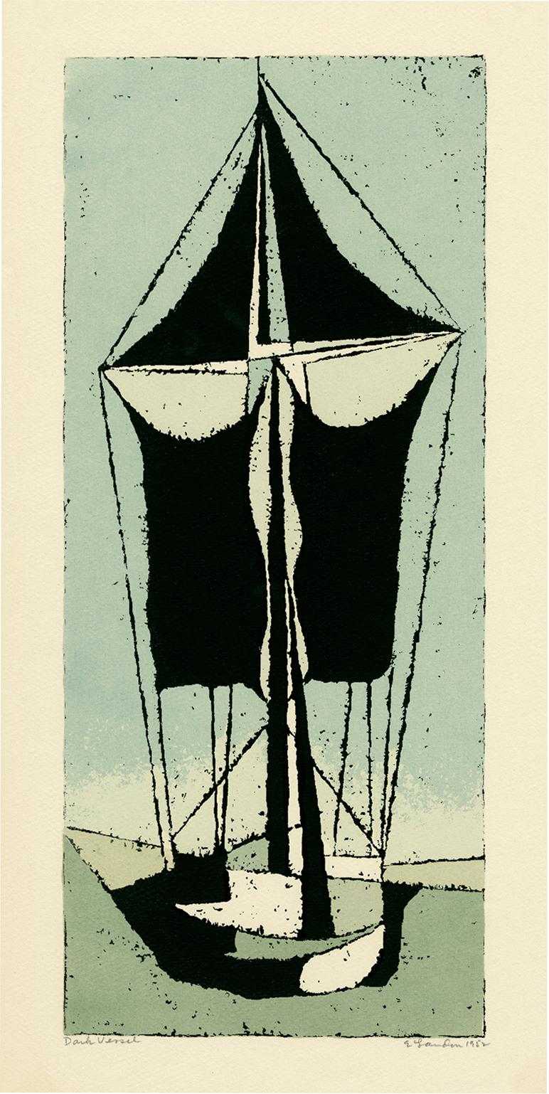 Edward August Landon Figurative Print - 'Dark Vessel' — Mid-Century Modern