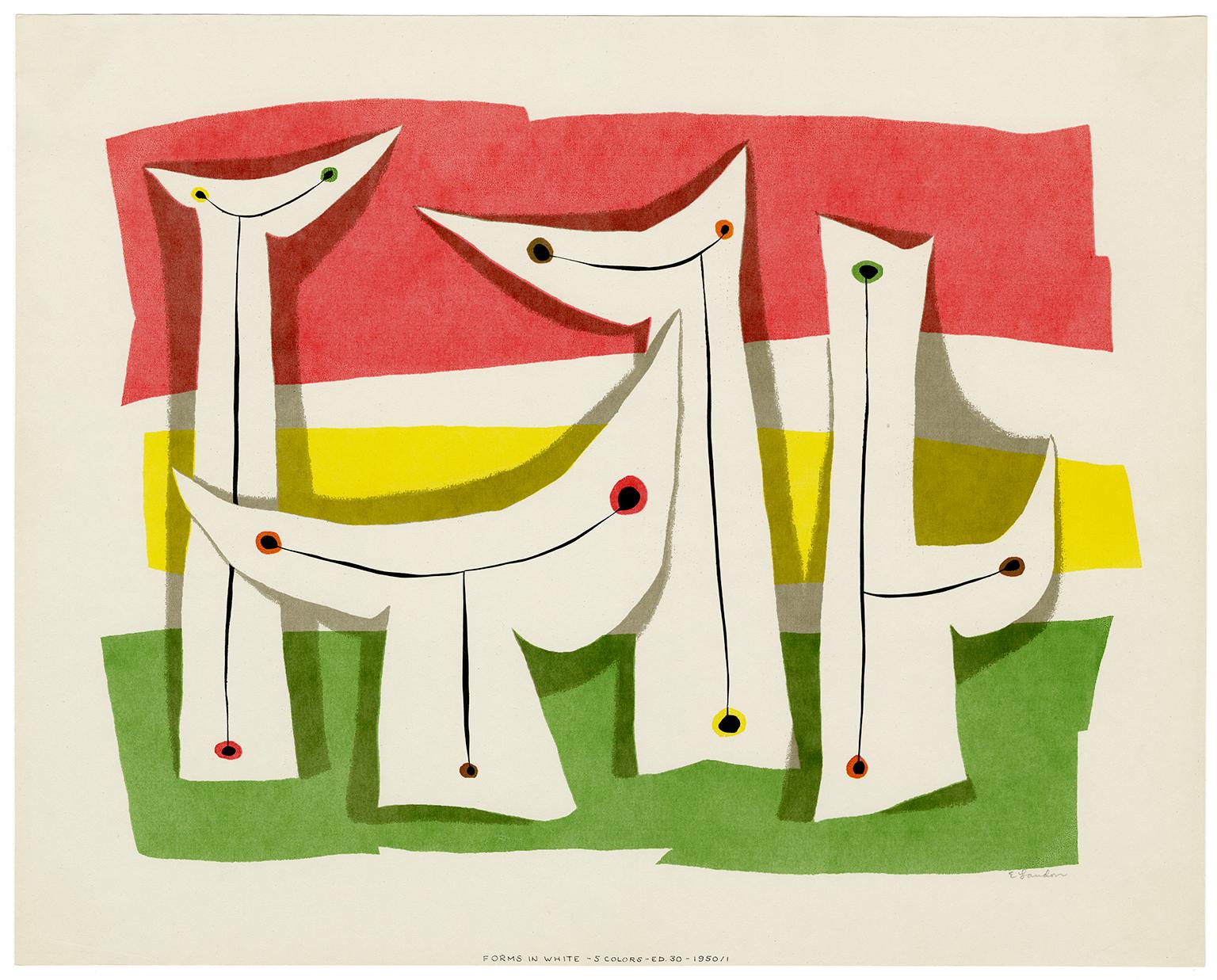 'Forms in White' – Mid-Century Abstraction - Print by Edward August Landon