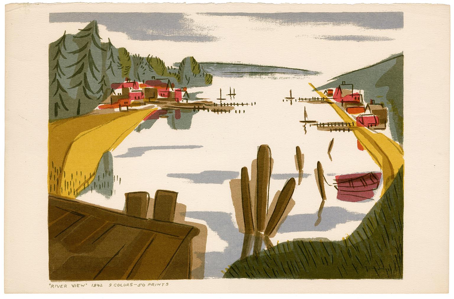 'River View' - Amerikanische Modernität der 1940er Jahre – Print von Edward August Landon