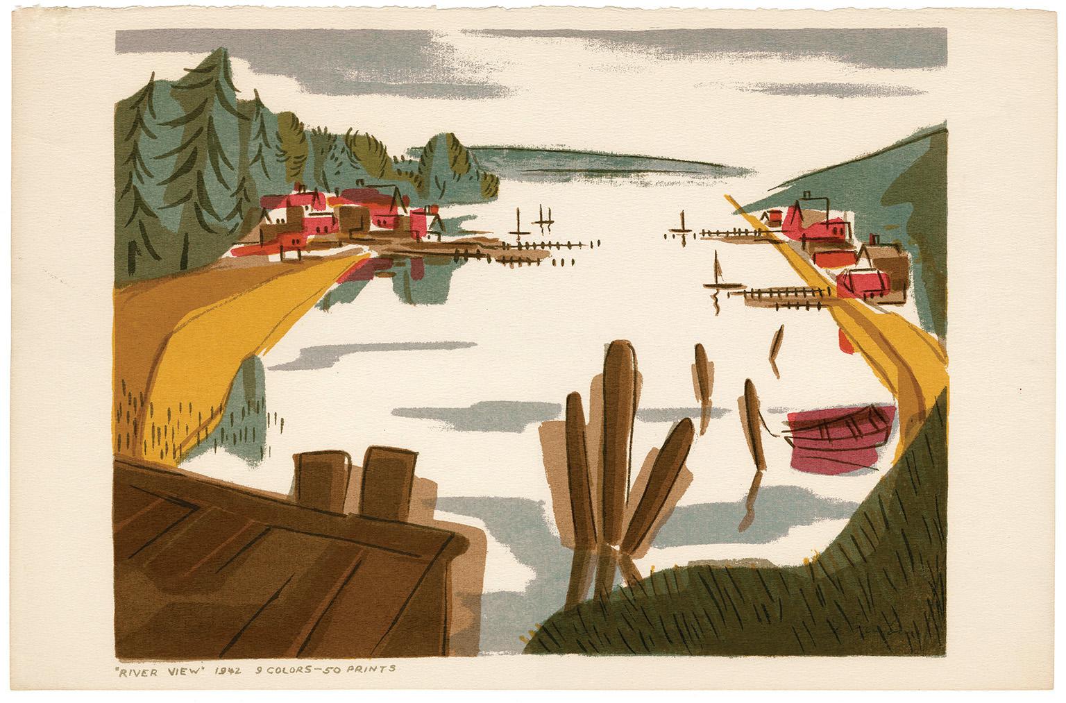 'River View' — Mid-Century American Modernism - Print by Edward August Landon