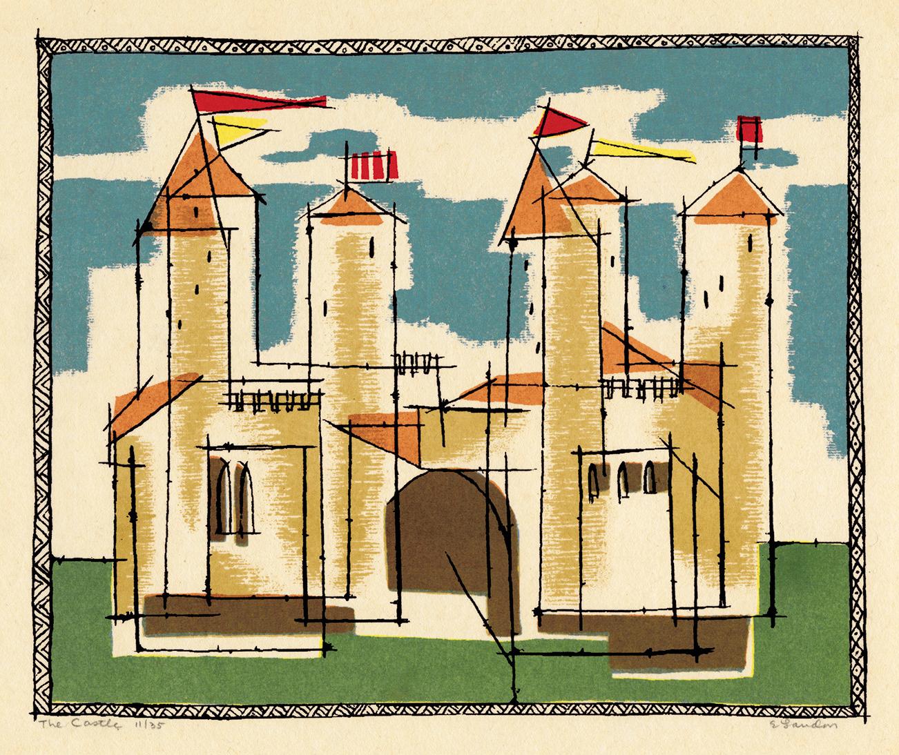Edward August Landon Figurative Print - 'The Castle' — Mid-Century Modernist Children's Fantasy