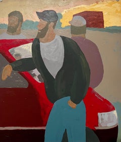 Large Hudson River Figurative Modernist Landscape Oil Painting Edward Avedisian