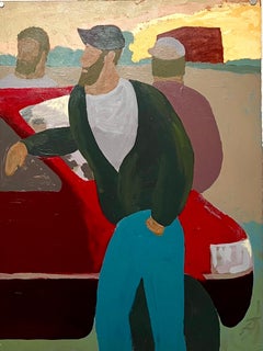 Large Hudson River Figurative Modernist Landscape Oil Painting Edward Avedisian