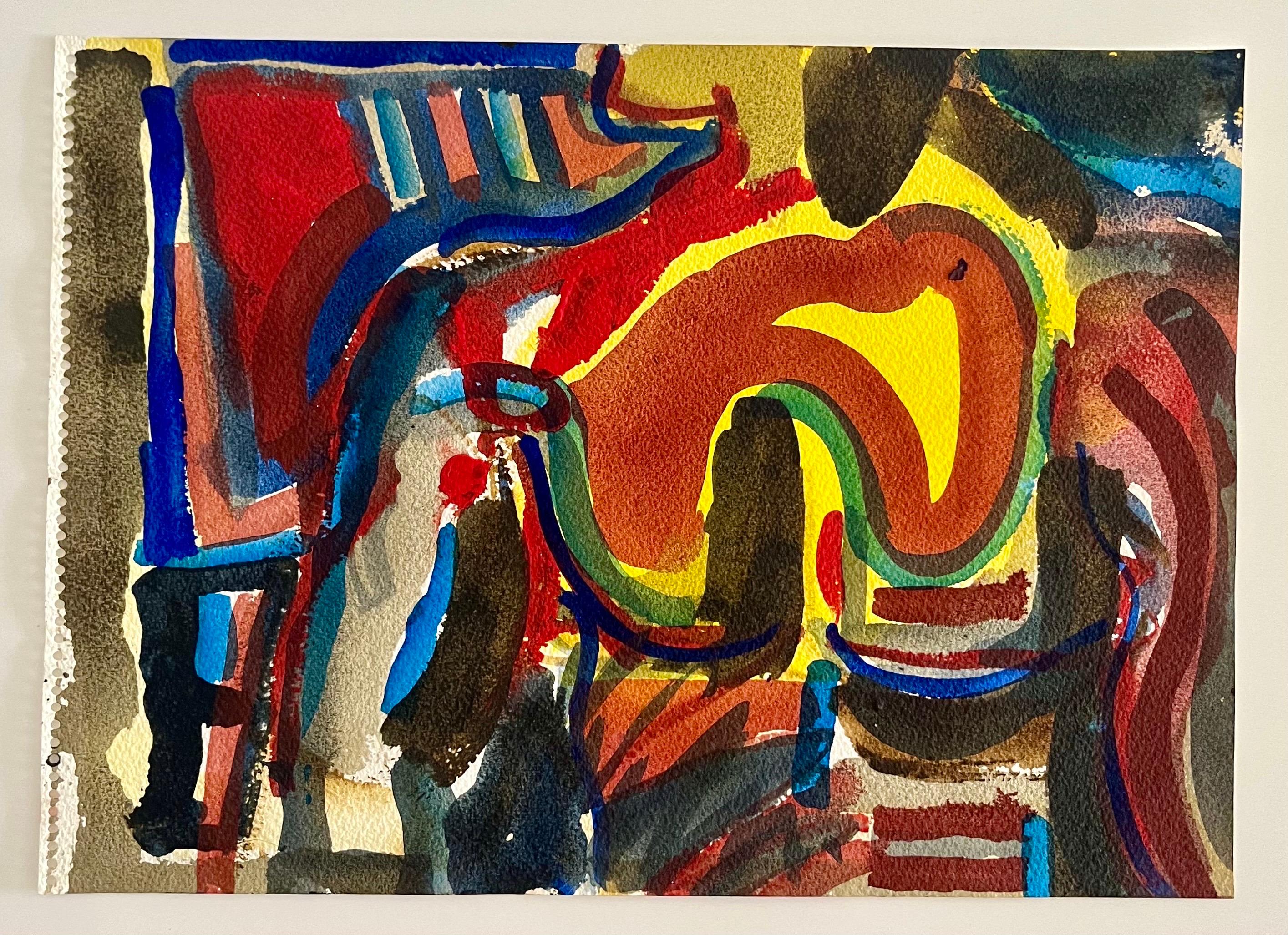 Mod Abstract Expressionist Modernist Edward Avedisian Color Field Art Gouache For Sale 1