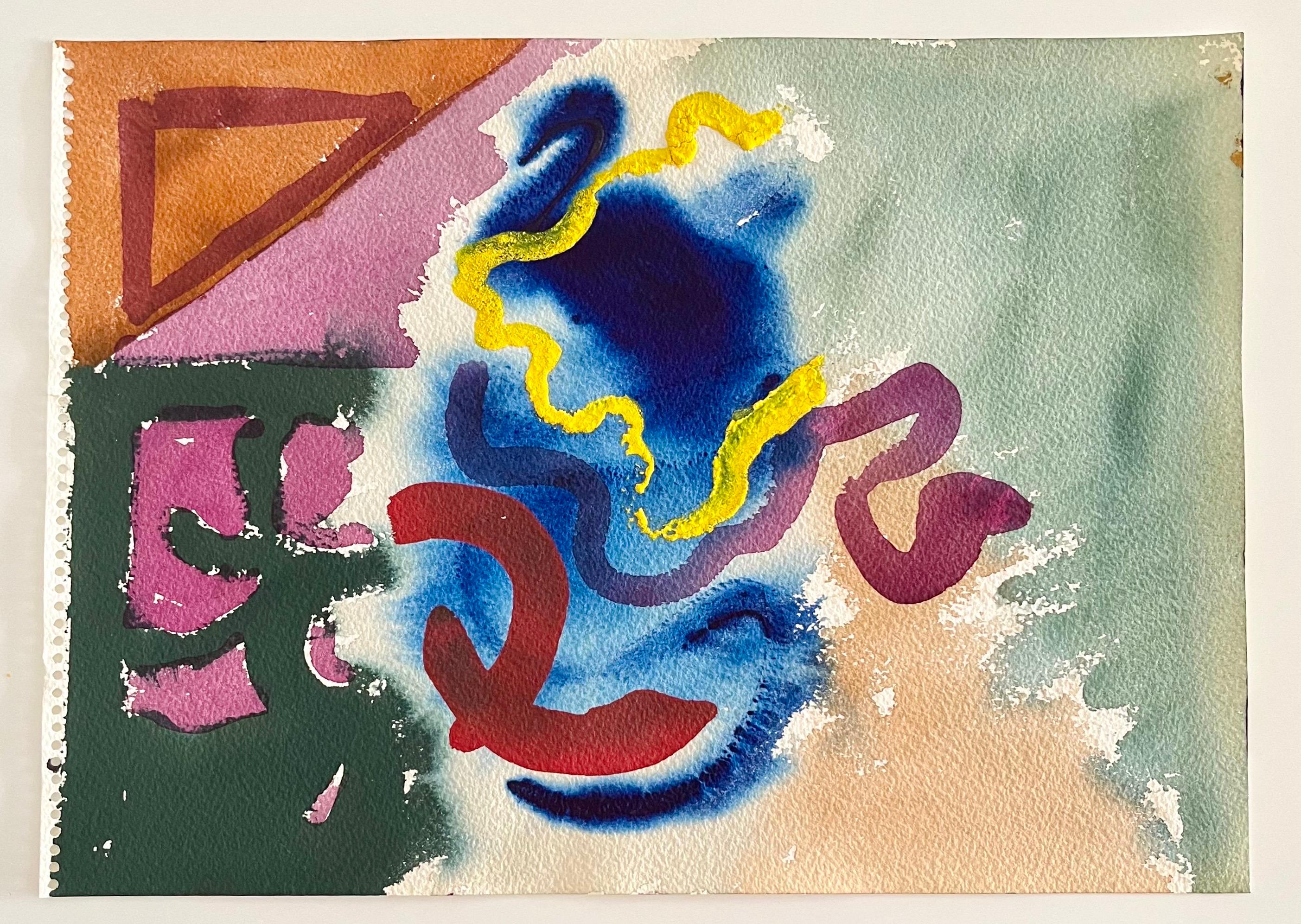 Mod Abstract Expressionist Modernist Edward Avedisian Color Field Art Gouache For Sale 1
