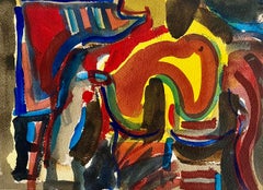 Mod Espressionista astratto Modernista Edward Avedisian Color Field Art Gouache