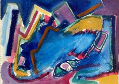 Vintage Mod Abstract Expressionist Modernist Edward Avedisian Color Field Art Gouache
