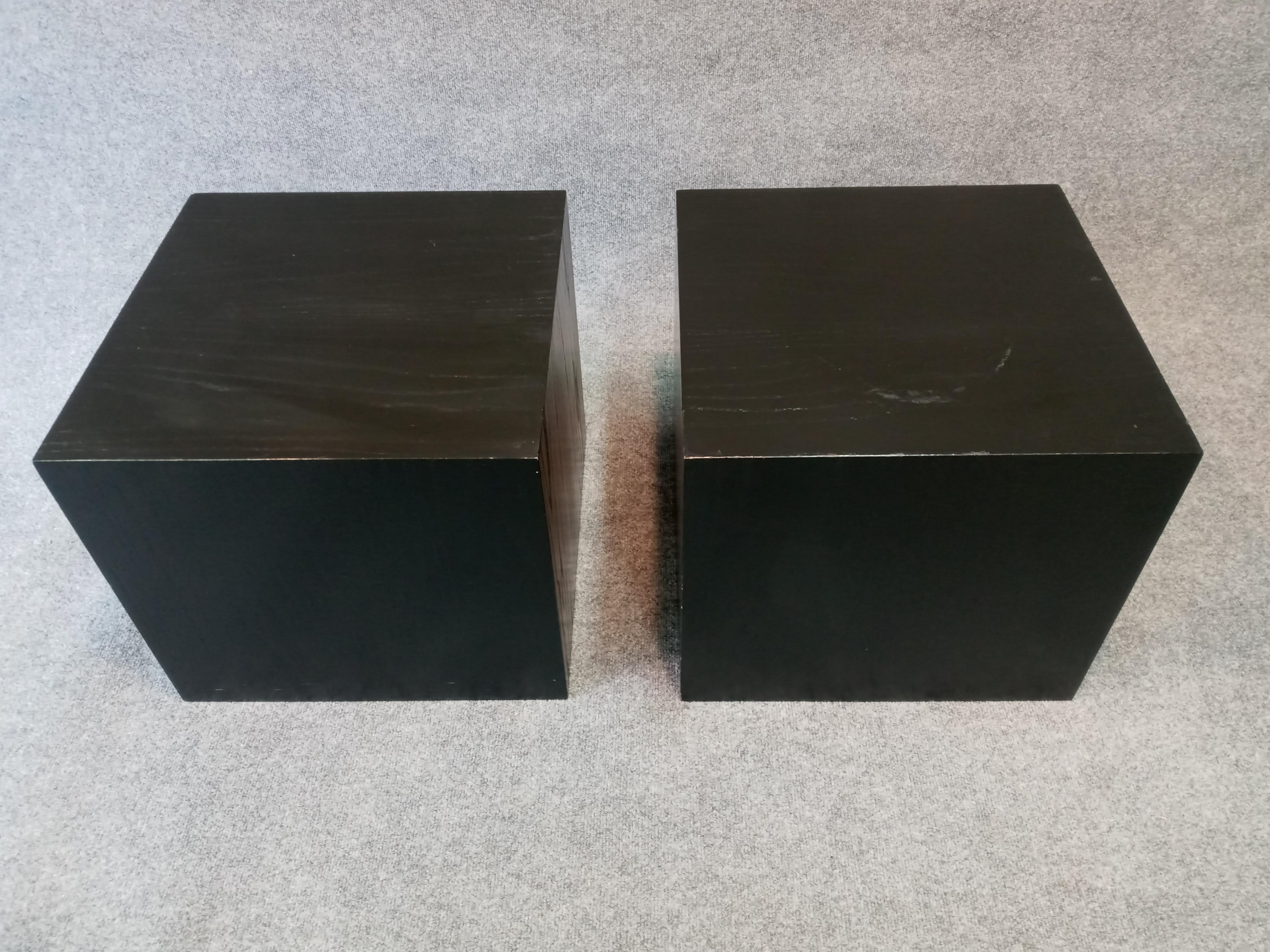 Designed by Edward Axel Roffman, American, circa 1970s, these practical and fashionable side tables can be used in any number of ways. Retaining original enamel, showing minor scuffs and scratches. Note: despite their diminutive size, these tables