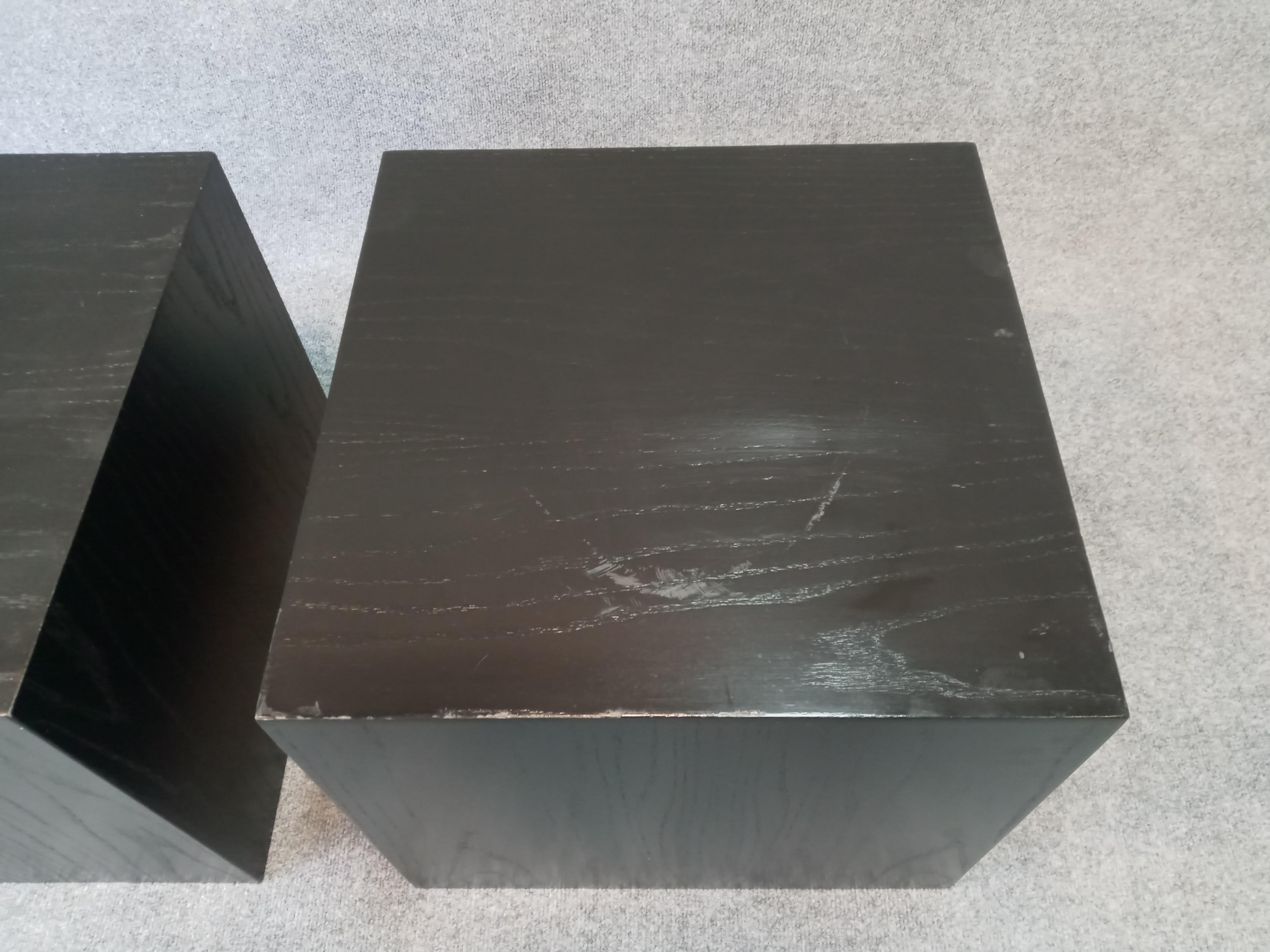 American Edward Axel Roffman Pair Minimalist Enameled Oak Cube Tables MCM Post-Modern For Sale